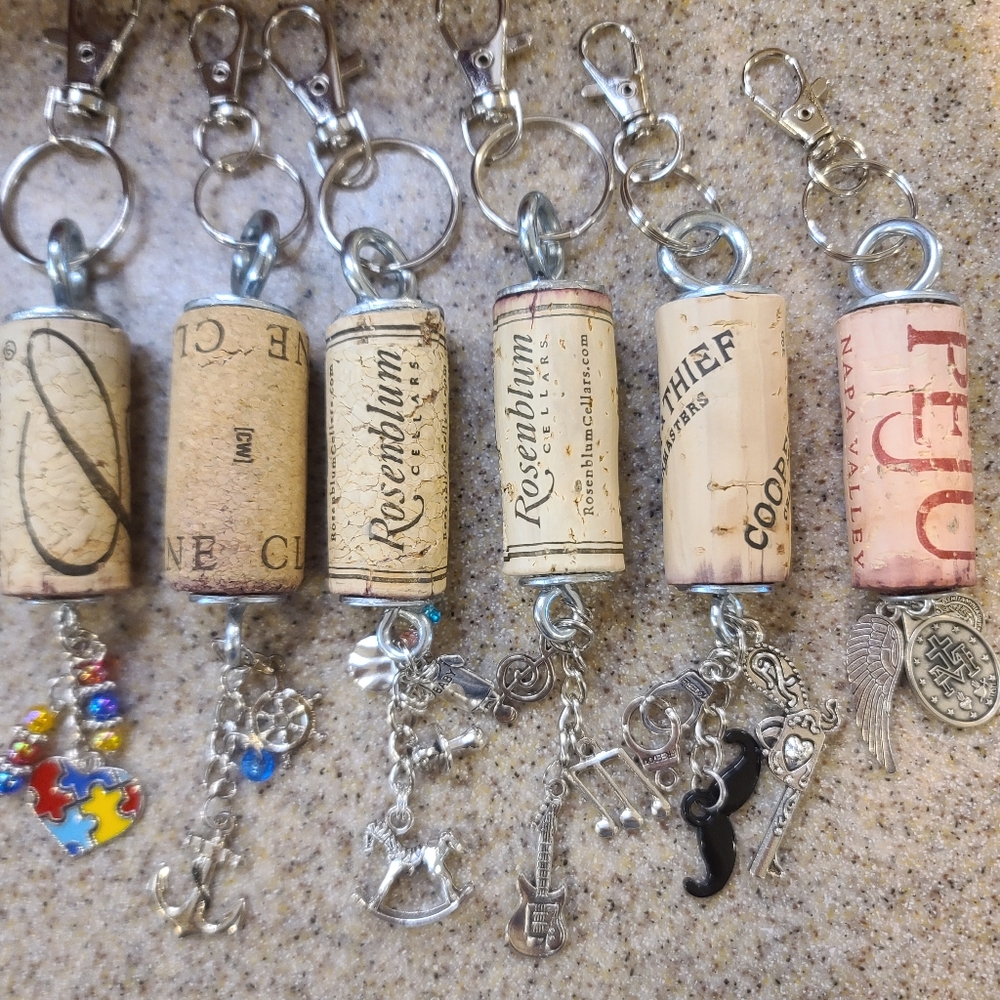 COPY - 2 for $10 BOGO -Upcycled Wine Cork Key Chain or Purse Charm- Pick Which 2